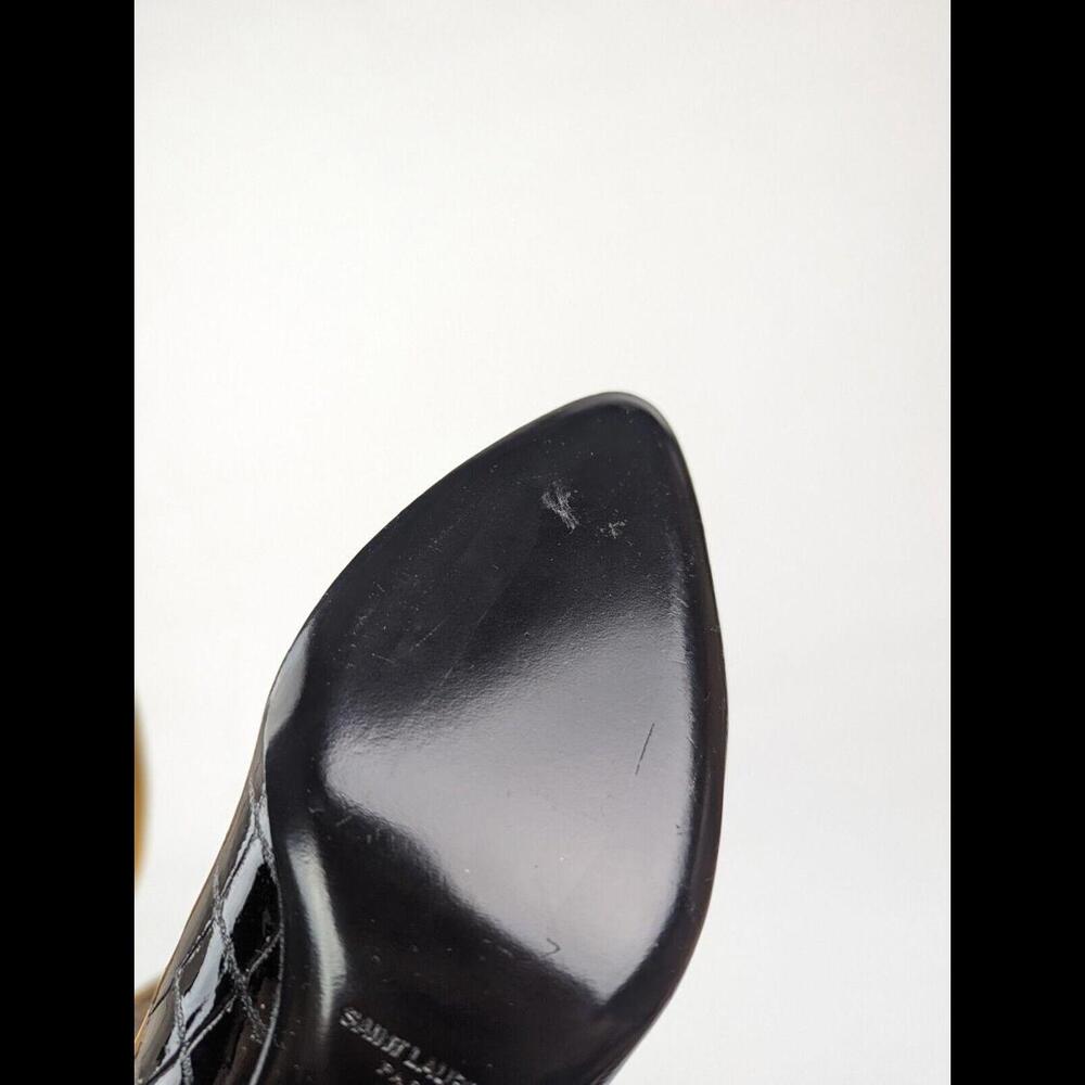 NEW SAINT LAURENT PARIS Sz EU 37 US 7 KIM Black Calfskin Croc Embossed OTK Boots - Picture 12 of 13